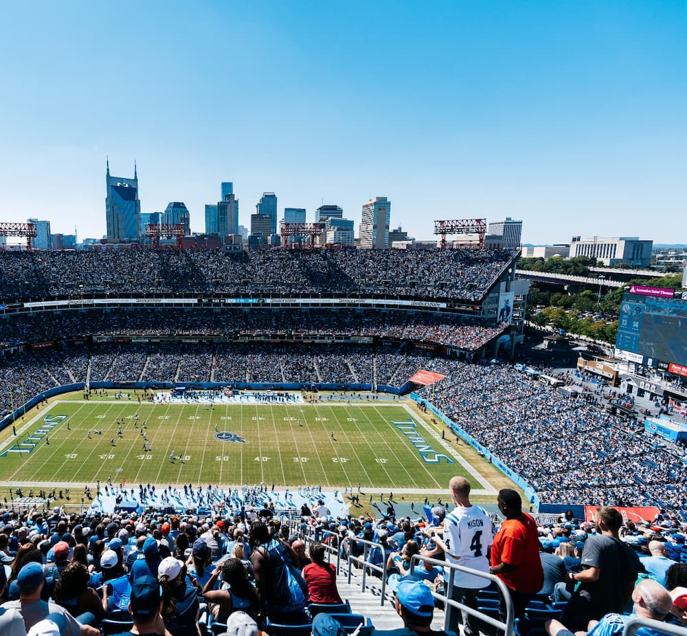 large football game crowd at Tennessee Titans Nissan stadium